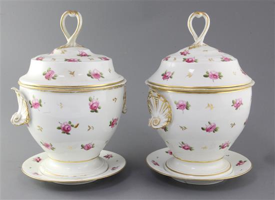 A pair of Derby ice cream pails, liners, covers and stands, c.1810 height 32cm